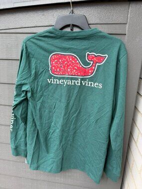 VINEYARD VINES Boys' Santa Whale In The Stars Long-Sle Pocket Tee size XL